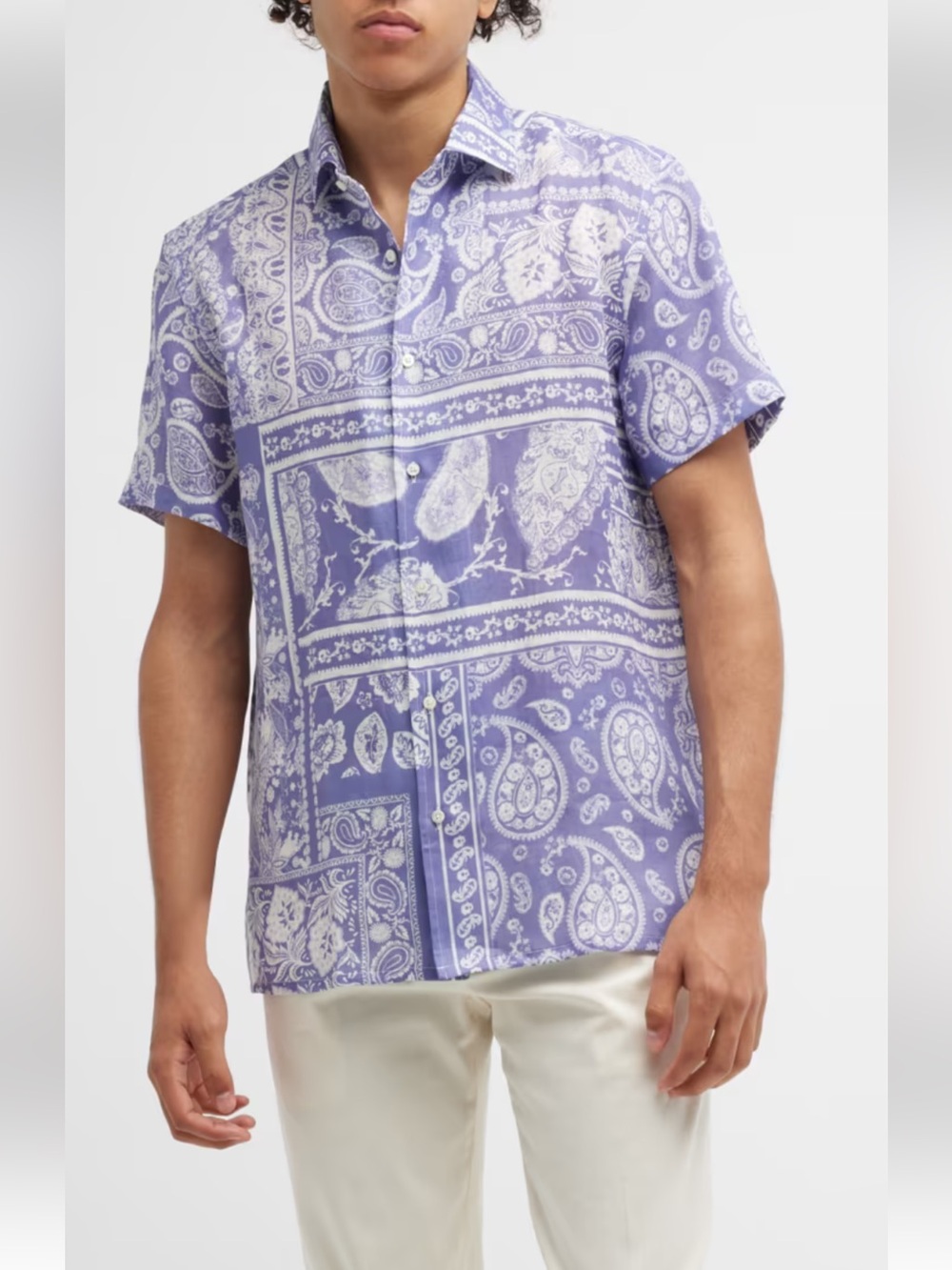 Ralph Lauren Purple Label Lavender Paisley Short-Sleeve Button-Down Shirt